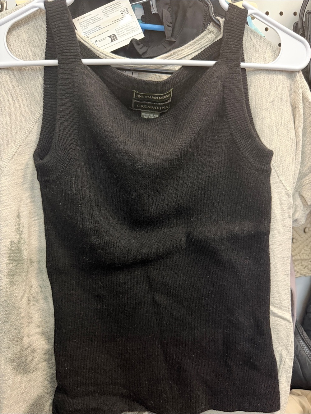 Black Italian Merino Wool Tank Sleeveless